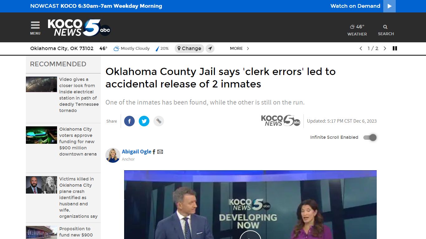OCDC says 'clerk errors' led to release of 2 inmates - KOCO 5 News